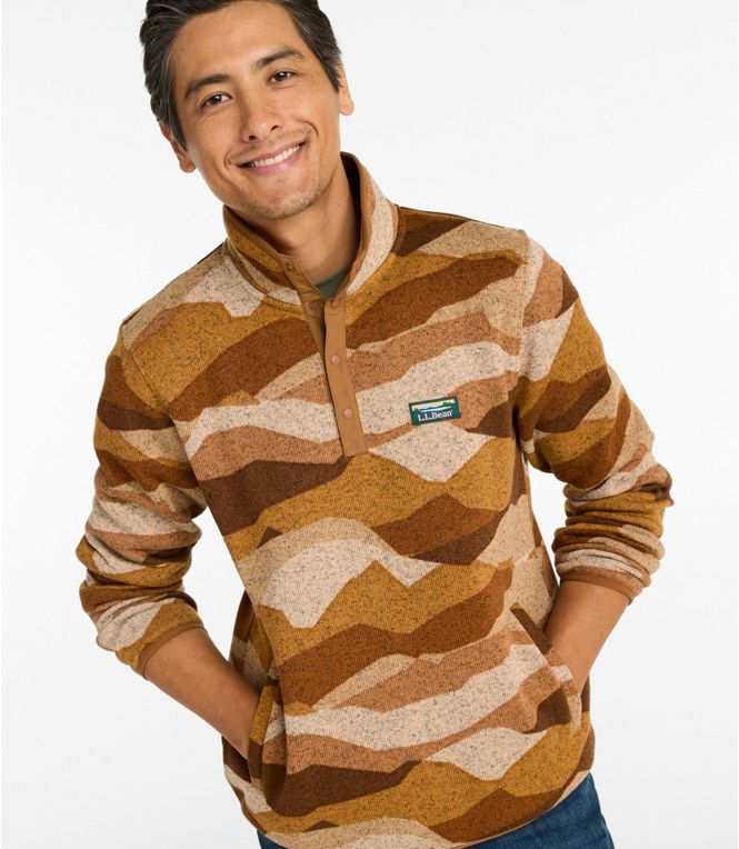 L.L.Bean Men's Bean's Sweater Fleece Pullover Printed Regular