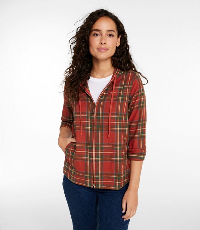 L.L.Bean Women's Scotch Plaid Flannel Shirt, Relaxed Zip Hoodie