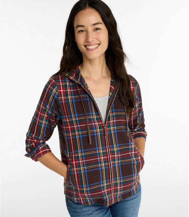 L.L.Bean Women's Scotch Plaid Flannel Shirt, Relaxed Zip Hoodie