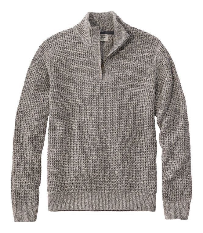 L.L.Bean Men's Organic Cotton Waffle Sweater, Quarter Zip, Regular