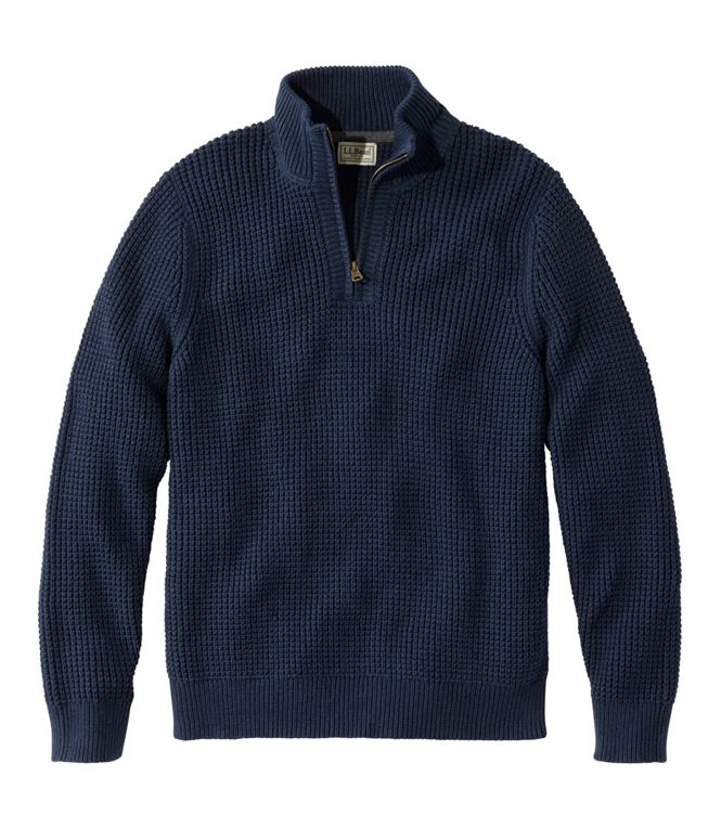L.L.Bean Men's Organic Cotton Waffle Sweater, Quarter Zip, Regular