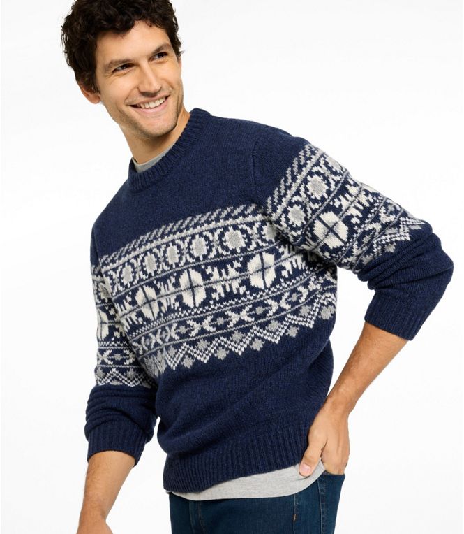 L.L.Bean Men's Bean's Classic Ragg Wool Sweater, Crewneck, Fair Isle, Regular