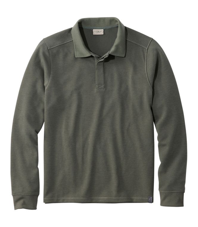 L.L.Bean Men's Mountainside Micro Waffle Polo, Long-Sleeve Regular