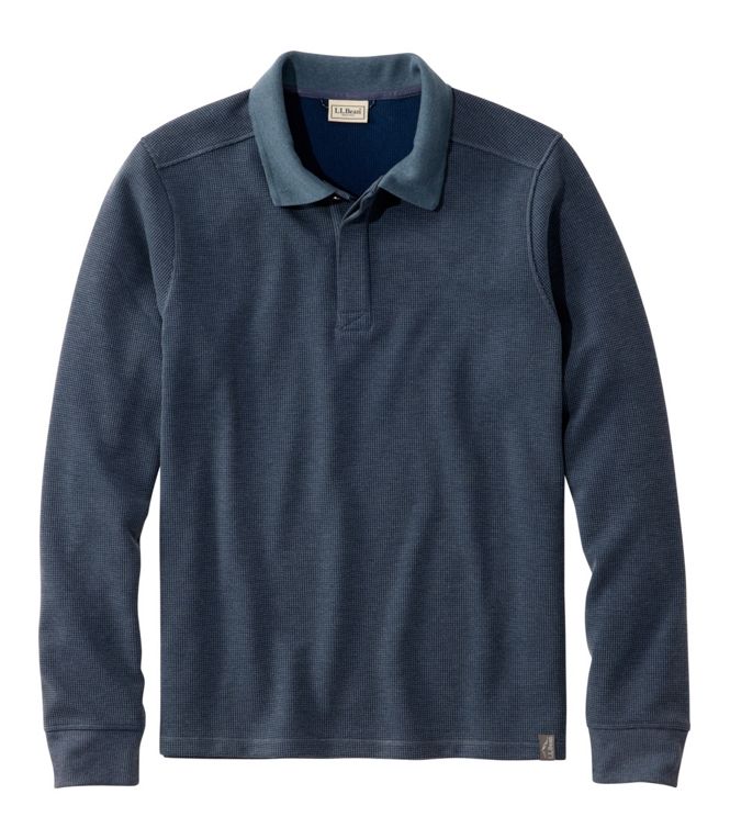 L.L.Bean Men's Mountainside Micro Waffle Polo, Long-Sleeve Regular