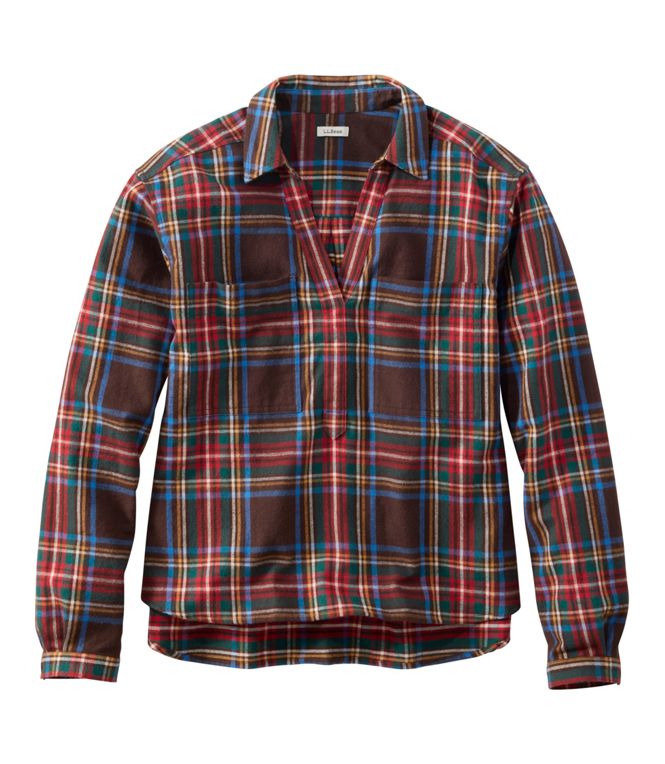 L.L.Bean Women's Scotch Plaid Shirt Y-Neck Regular