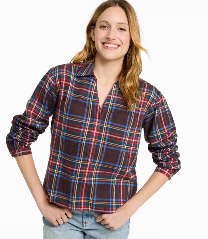 L.L.Bean Women's Scotch Plaid Shirt Y-Neck Regular