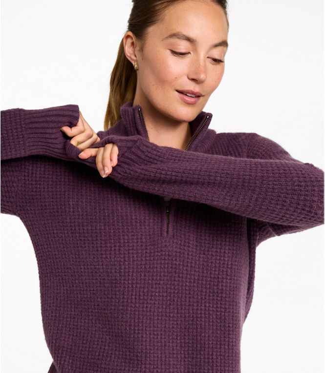 L.L.Bean Women's Supersoft Waffle Sweater, Quarter-Zip, Regular