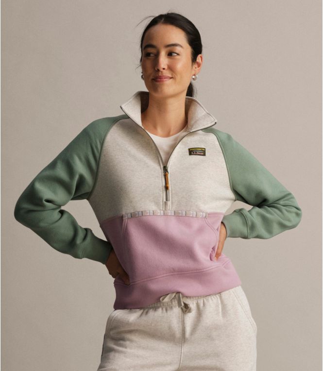 L.L.Bean Women's Mountain Classic Sweatshirt, Half-Zip Colorblock