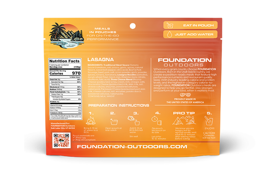 FOUNDATION Outdoors, Lasagna Meal