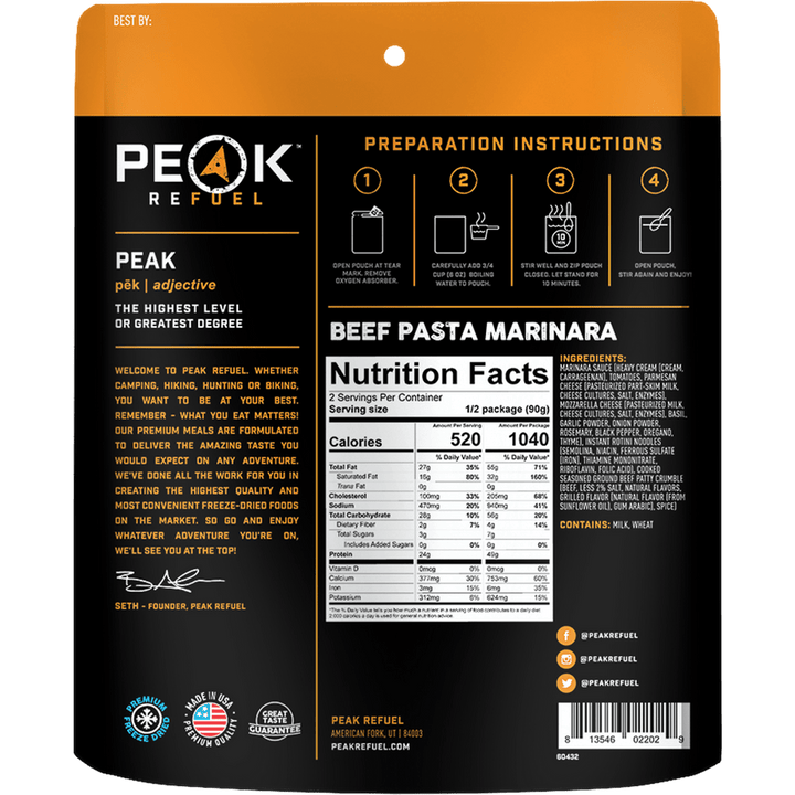 Beef Pasta Marinara - Quest Outdoors