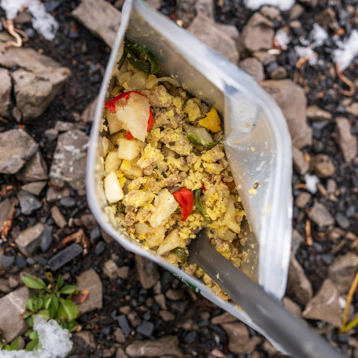 Breakfast Sausage and Egg Scramble with Peppers, Onions, and Rosemary Roasted Potatoes - Quest Outdoors