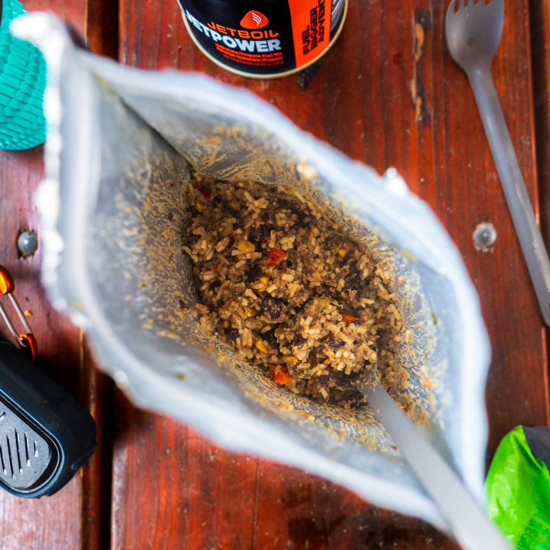 Chipotle Beef Burrito Bowl with Cilantro - Lime Rice, Black Beans, Corn & Roasted Peppers & Onions - Quest Outdoors