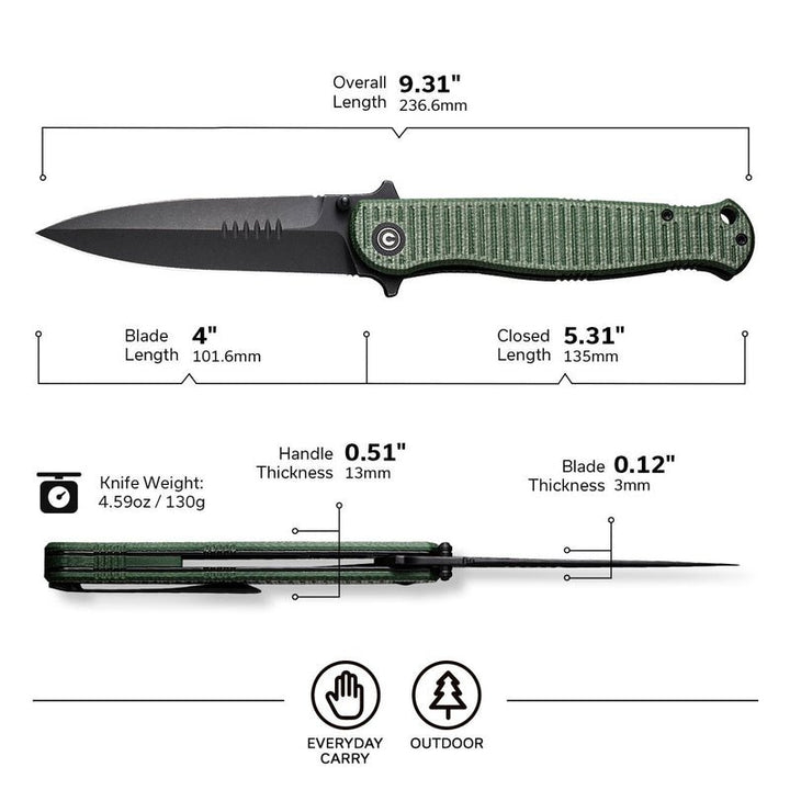 Civivi RS71 Flipper & Thumb Stud Knife With Green Micarta Handle - Quest Outdoors