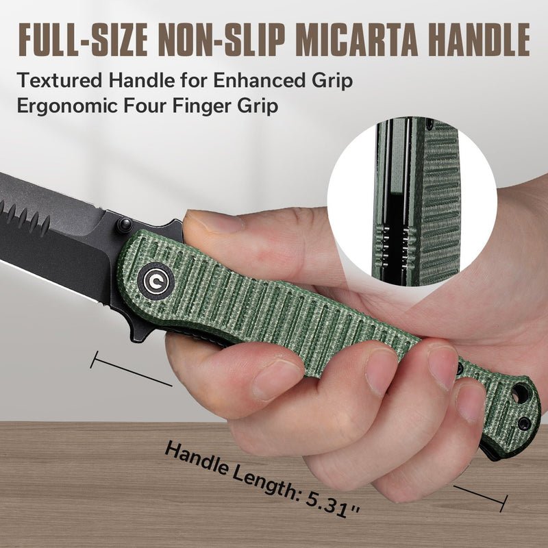 Civivi RS71 Flipper & Thumb Stud Knife With Green Micarta Handle - Quest Outdoors