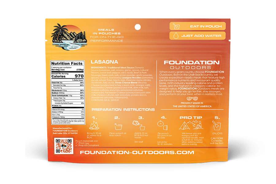 FOUNDATION Outdoors, Lasagna Meal - Quest Outdoors
