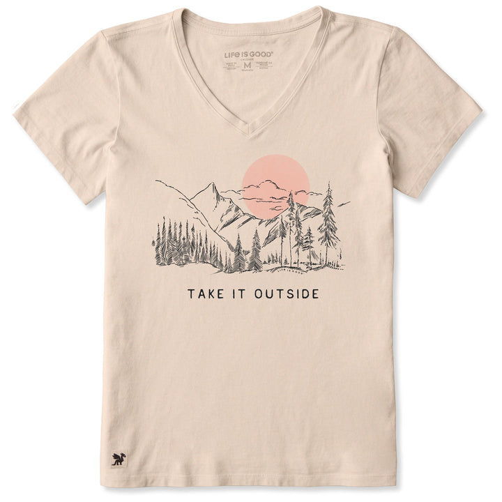 Life Is Good Women's Mountain Trees Sketch Short Sleeve Crusher-LITE Vee - Quest Outdoors