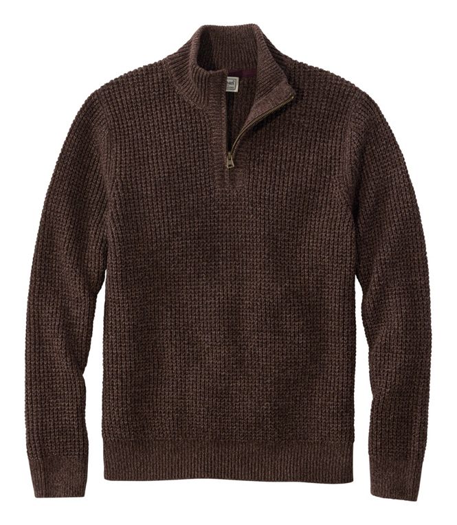 L.L.Bean Men's Organic Cotton Waffle Sweater, Quarter Zip, Regular - Quest Outdoors