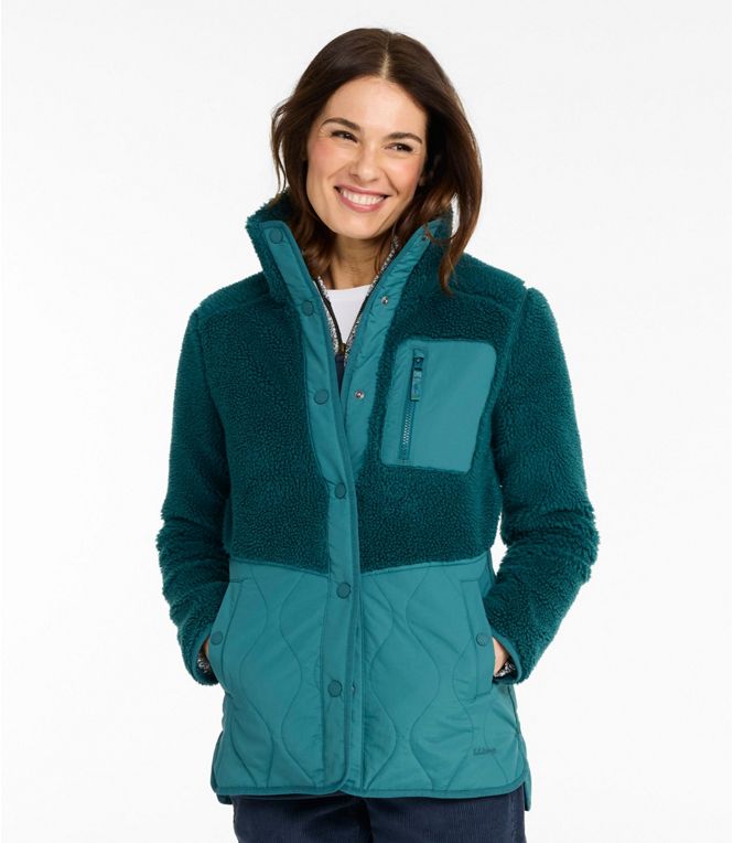 L.L.Bean Women's Bean's Mixed Media Sherpa Fleece Jacket, Regular - Quest Outdoors