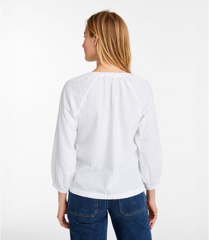 L.L.Bean Women's Bean's Seacoast Seersucker Splitneck Shirt - Quest Outdoors