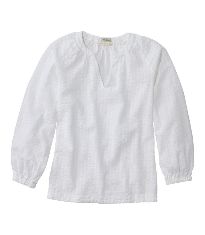 L.L.Bean Women's Bean's Seacoast Seersucker Splitneck Shirt - Quest Outdoors