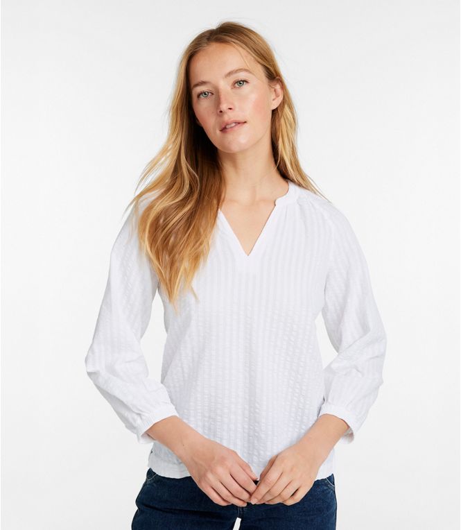 L.L.Bean Women's Bean's Seacoast Seersucker Splitneck Shirt - Quest Outdoors
