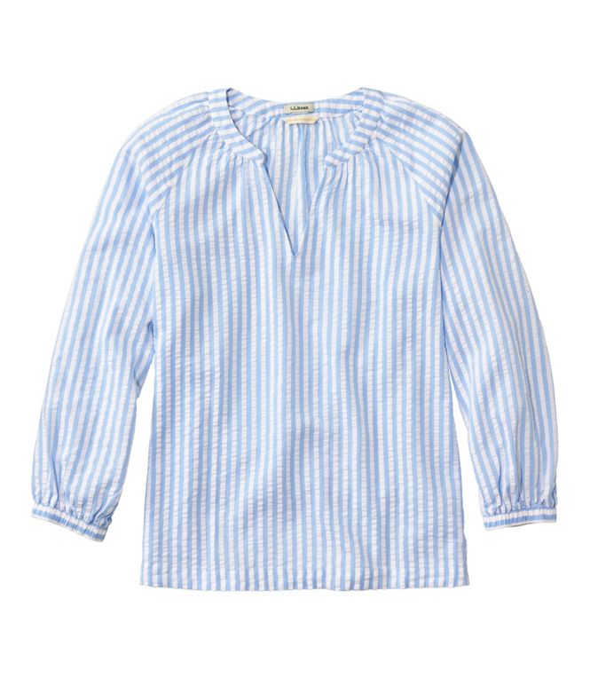 L.L.Bean Women's Bean's Seacoast Seersucker Splitneck Shirt - Quest Outdoors