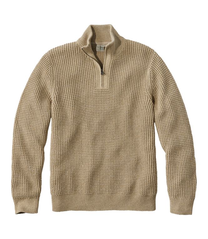 Men's Organic Cotton Waffle Sweater, Quarter Zip, Regular - Quest Outdoors