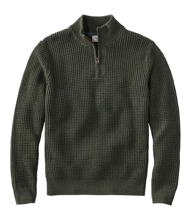 Men's Organic Cotton Waffle Sweater, Quarter Zip, Regular - Quest Outdoors