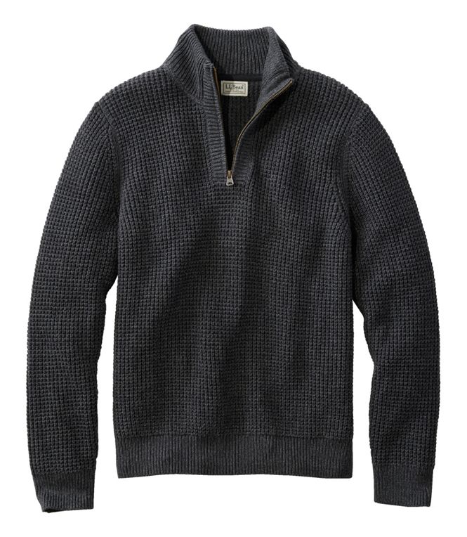 Men's Organic Cotton Waffle Sweater, Quarter Zip, Regular - Quest Outdoors