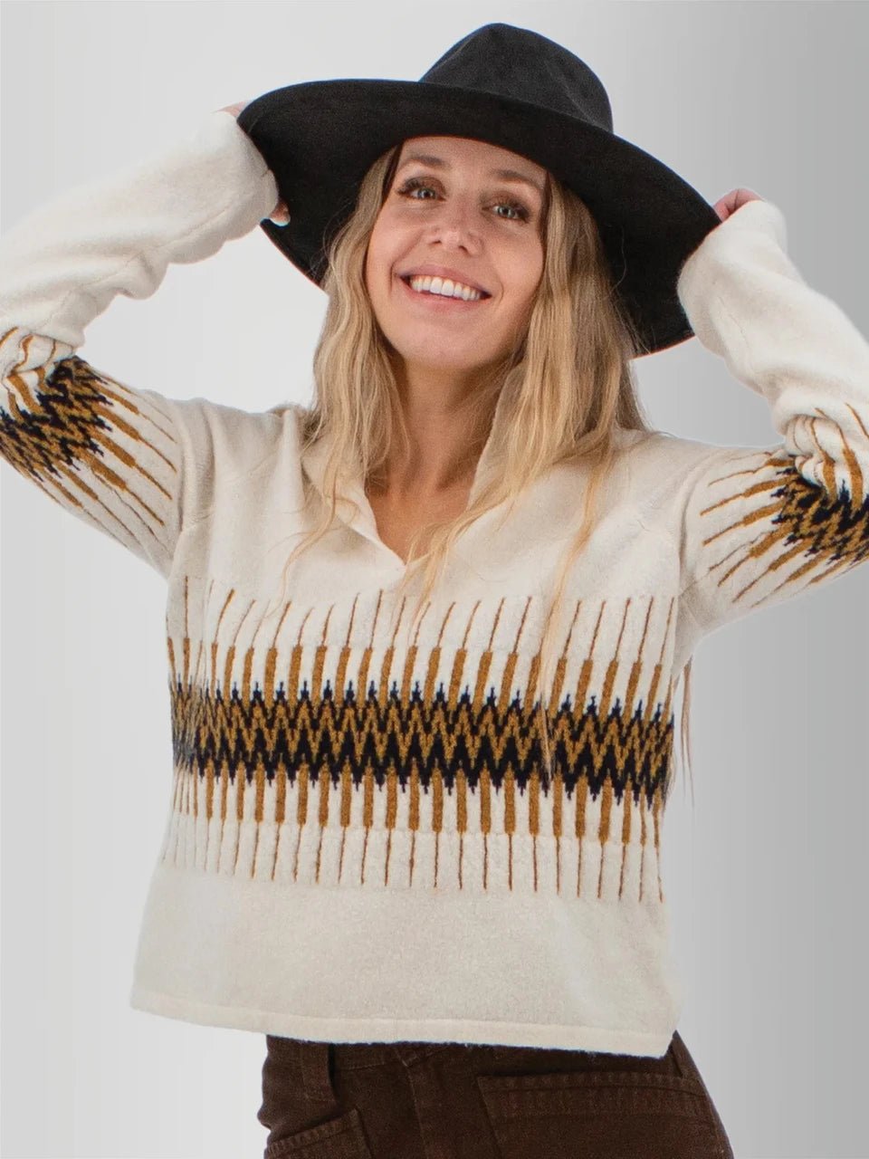 Old Ranch Women's Snowdrop Johnny Collar Jacquard Sweater - Quest Outdoors