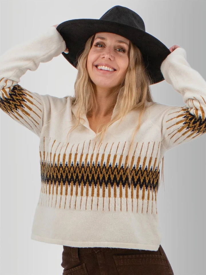 Old Ranch Women's Snowdrop Johnny Collar Jacquard Sweater - Quest Outdoors