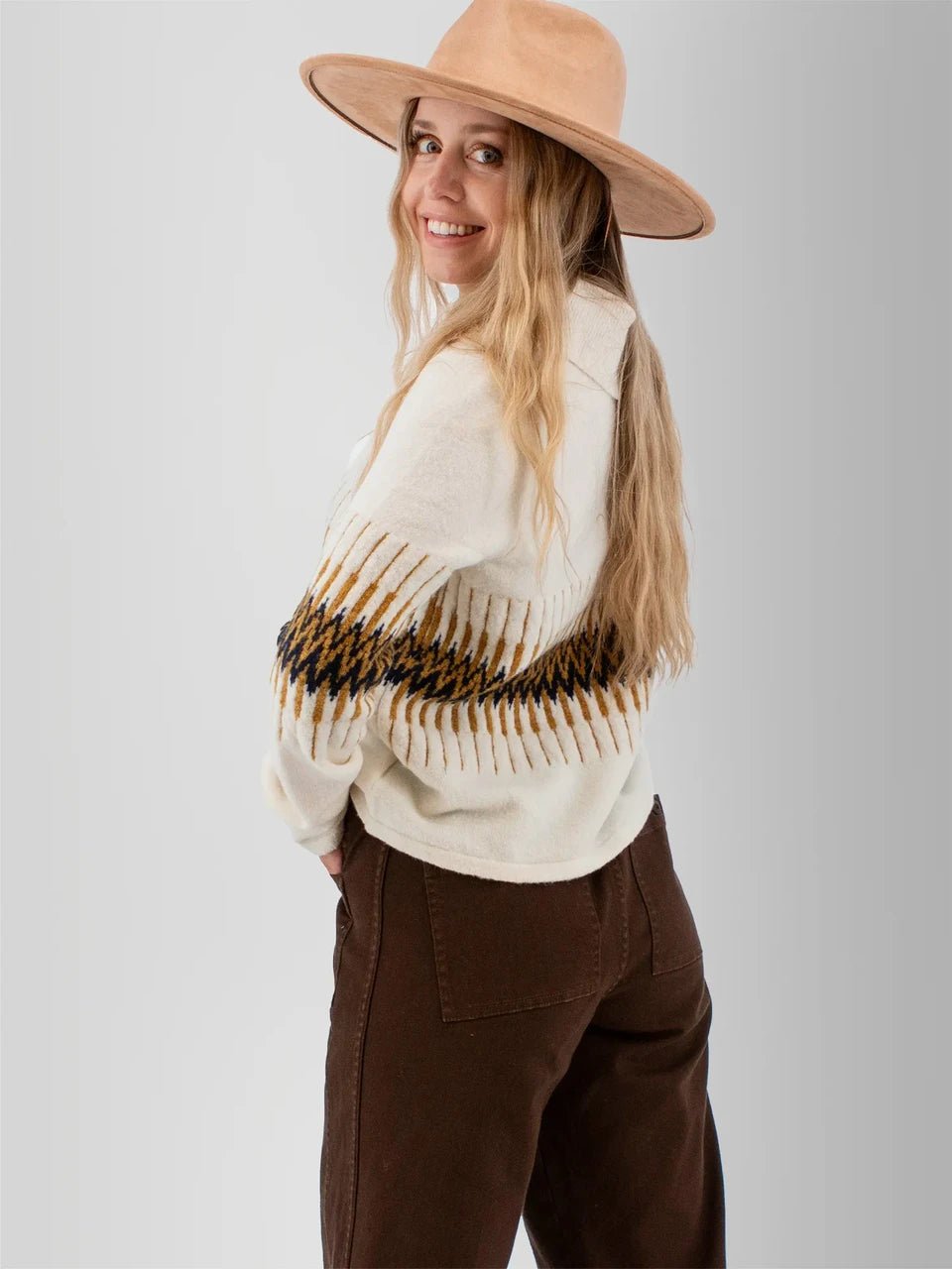 Old Ranch Women's Snowdrop Johnny Collar Jacquard Sweater - Quest Outdoors