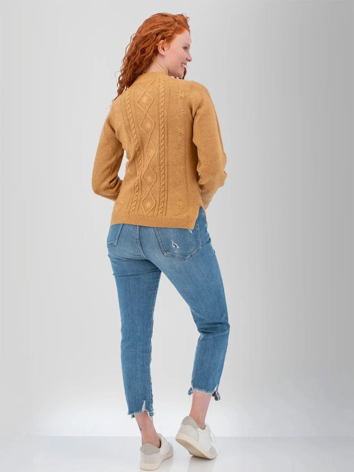 Old Ranch Women's Winter Wisteria Embroidered Cable Knit Sweater - Quest Outdoors
