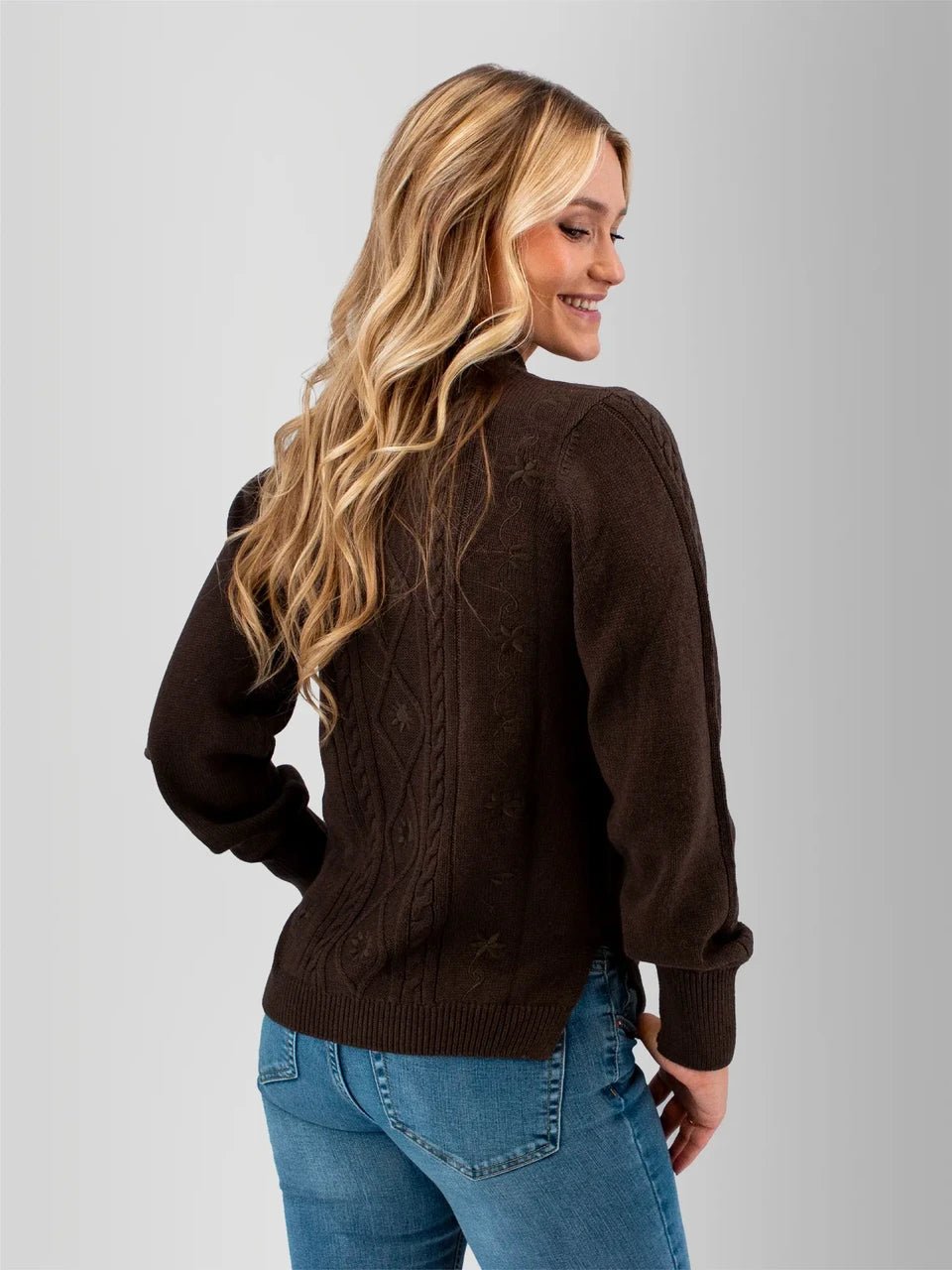 Old Ranch Women's Winter Wisteria Embroidered Cable Knit Sweater - Quest Outdoors