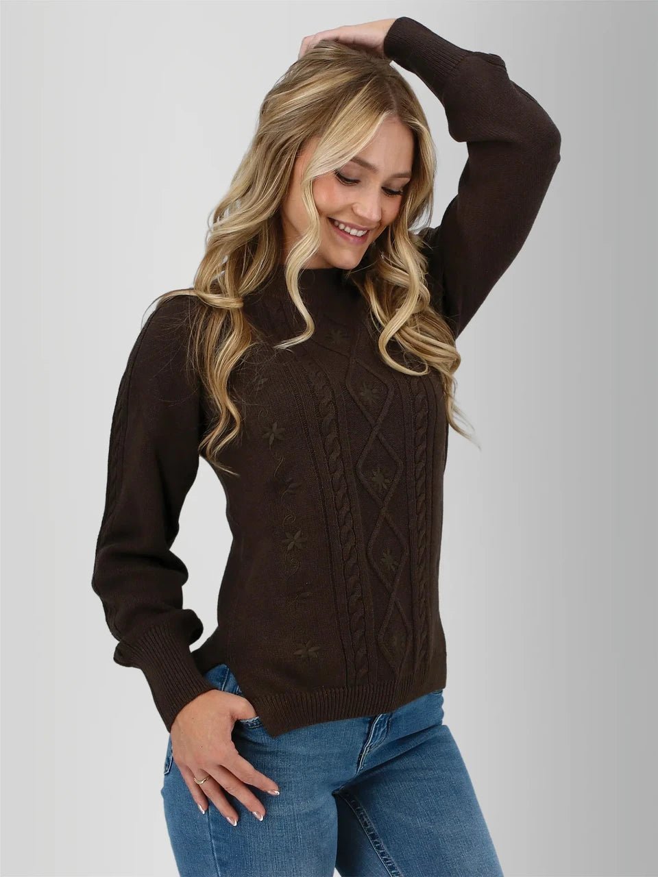 Old Ranch Women's Winter Wisteria Embroidered Cable Knit Sweater - Quest Outdoors