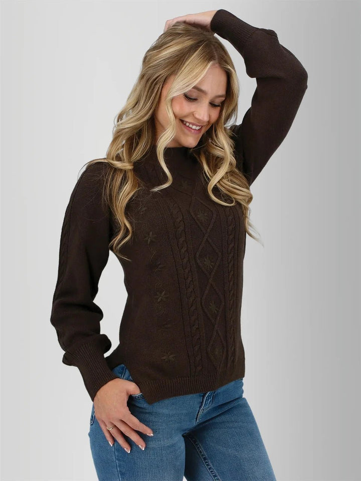 Old Ranch Women's Winter Wisteria Embroidered Cable Knit Sweater - Quest Outdoors
