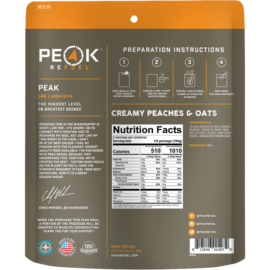 Peaches & Cream Steel Cut Oatmeal - Quest Outdoors