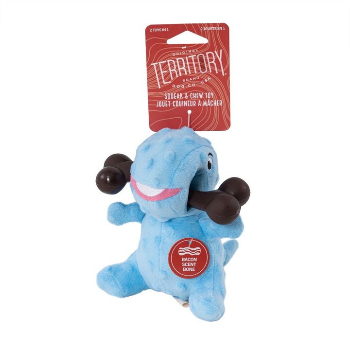 Territory Chew Bone & Blue Plush Dino 2 - in - 1 Toy - Quest Outdoors