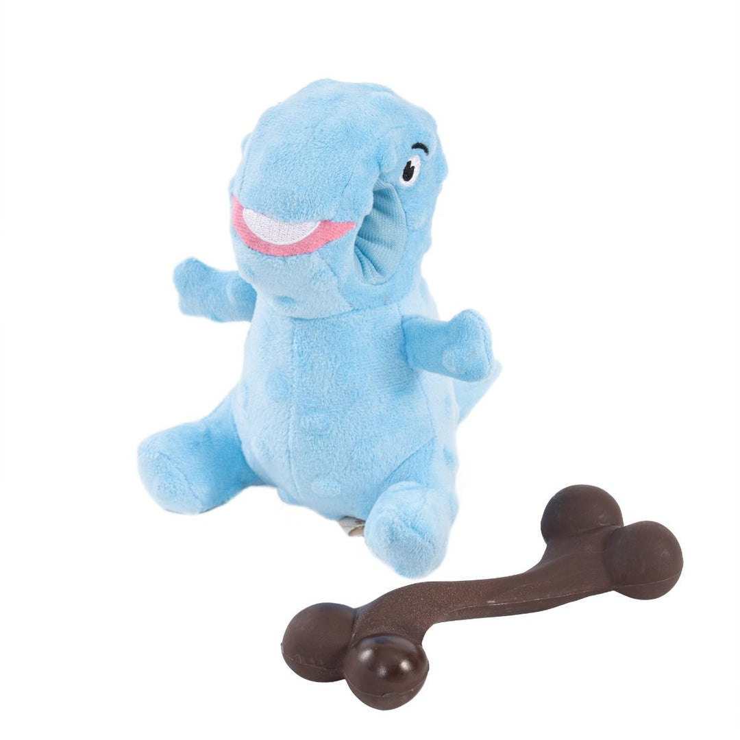 Territory Chew Bone & Blue Plush Dino 2 - in - 1 Toy - Quest Outdoors