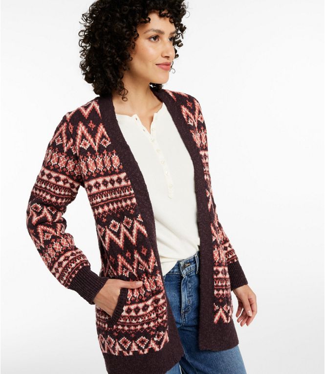 Women's Cotton Ragg Sweater, Open Cardigan Fair Isle, Regular - Quest Outdoors
