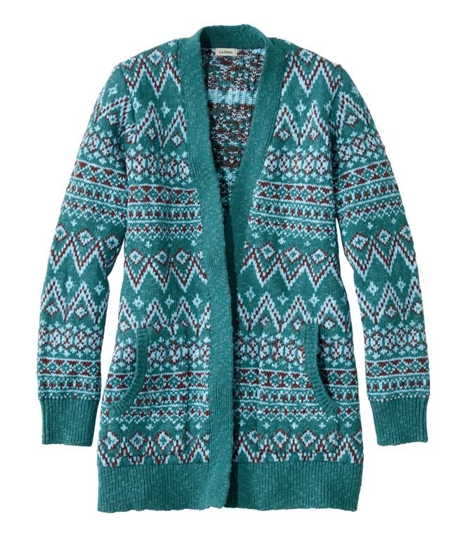 Women's Cotton Ragg Sweater, Open Cardigan Fair Isle, Regular - Quest Outdoors