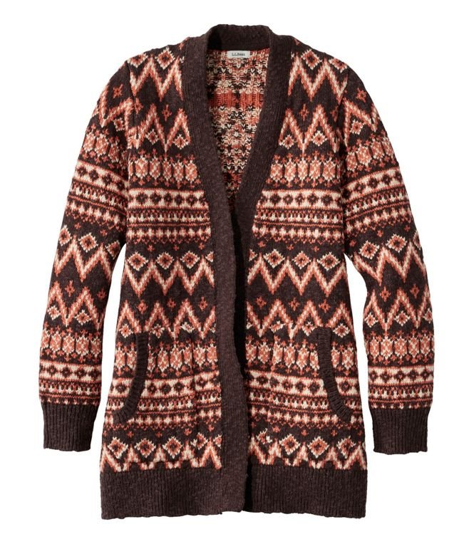 Women's Cotton Ragg Sweater, Open Cardigan Fair Isle, Regular - Quest Outdoors