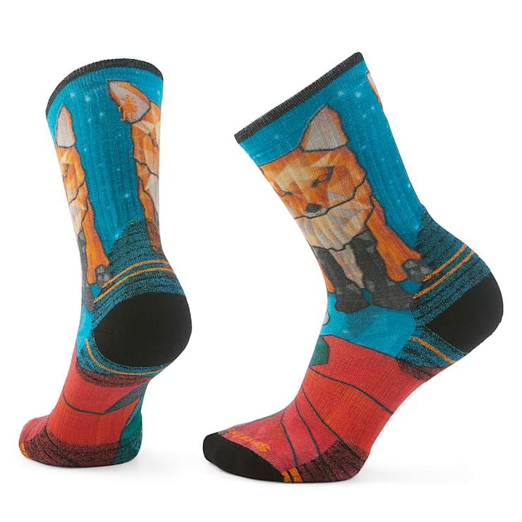 Women's Hike Targeted Cushion Geo Fox Print Crew Socks - Quest Outdoors