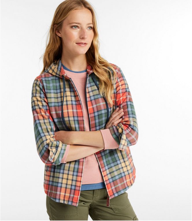 Women's Scotch Plaid Flannel Shirt, Relaxed Zip Hoodie, Regular - Quest Outdoors