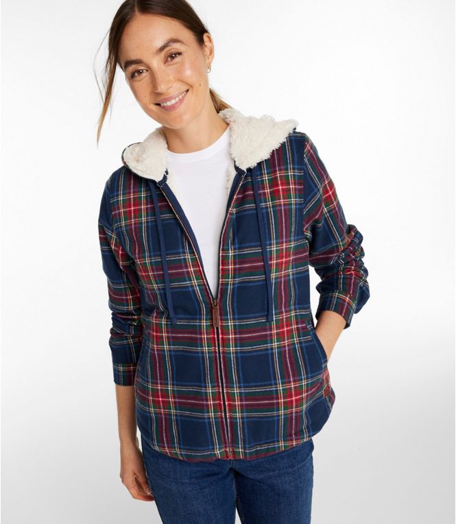 Women's Scotch Plaid Flannel Shirt, Sherpa - Lined Zip Hoodie, Regular - Quest Outdoors