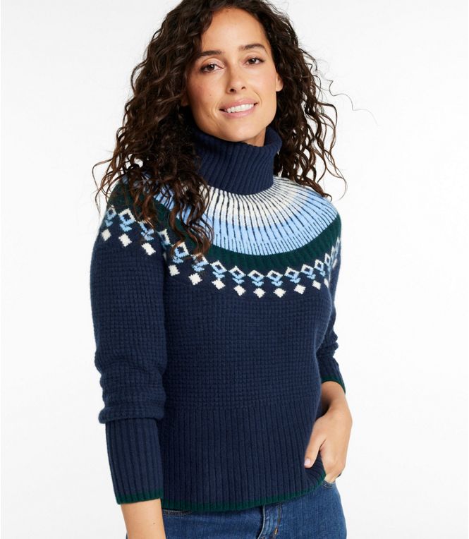 Women's SuperSoft Waffle Sweater, Turtleneck Fair Isle, Regular - Quest Outdoors